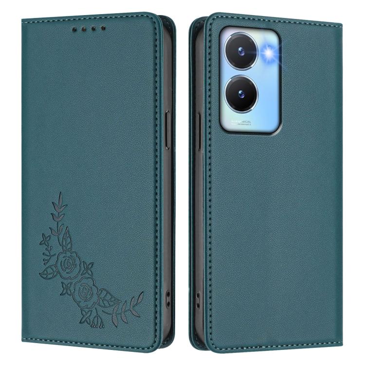 For vivo Y56 5G / Y16 4G / Y02s 4G Peony Embossed Magnetic RFID Vegan Leather Phone Case