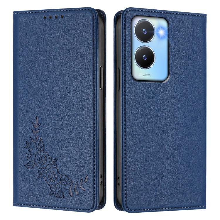 For vivo Y56 5G / Y16 4G / Y02s 4G Peony Embossed Magnetic RFID Vegan Leather Phone Case