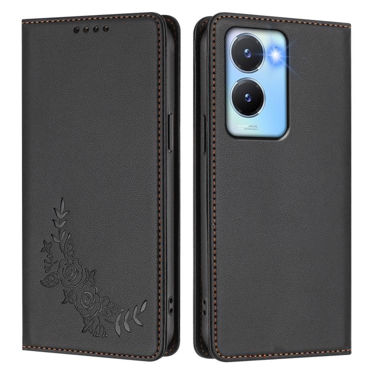 For vivo Y56 5G / Y16 4G / Y02s 4G Peony Embossed Magnetic RFID Vegan Leather Phone Case