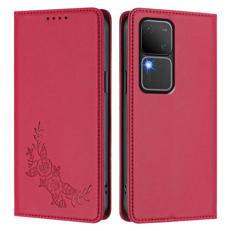 For vivo V30 / V30 Pro 5G Global Peony Embossed Magnetic RFID Vegan Leather Phone Case