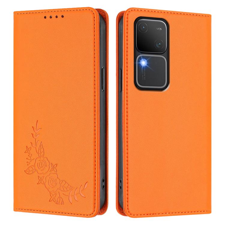For vivo V30 / V30 Pro 5G Global Peony Embossed Magnetic RFID Vegan Leather Phone Case