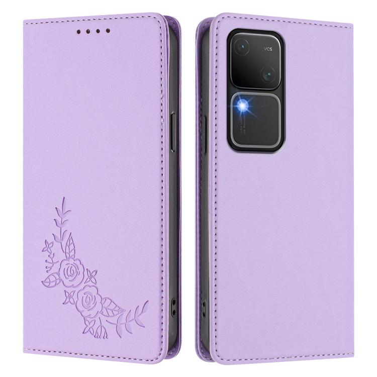 For vivo V30 / V30 Pro 5G Global Peony Embossed Magnetic RFID Vegan Leather Phone Case