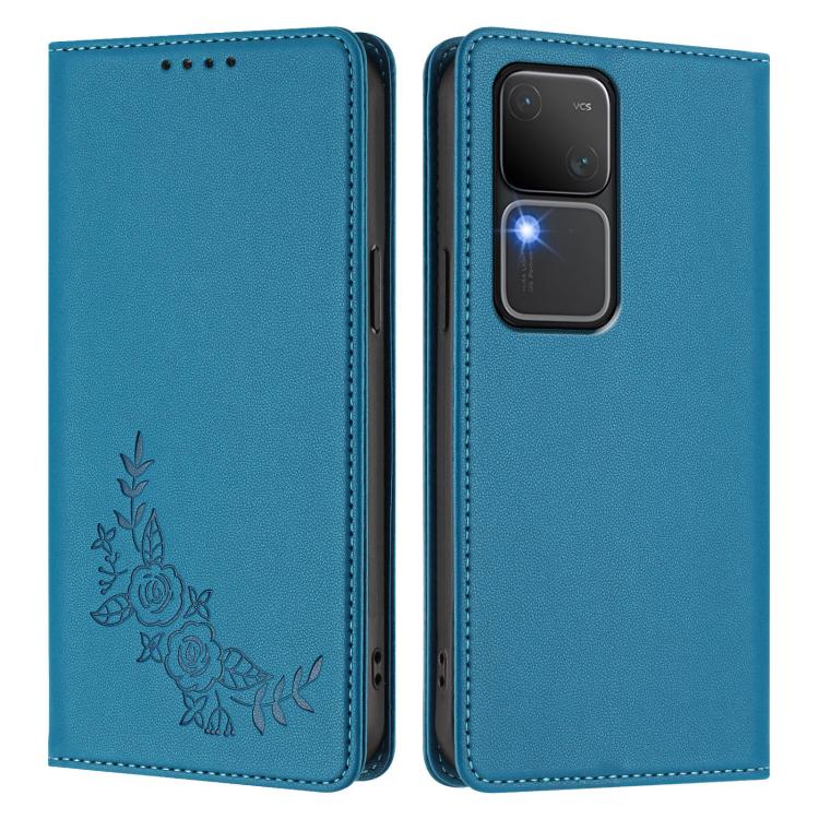 For vivo V30 / V30 Pro 5G Global Peony Embossed Magnetic RFID Vegan Leather Phone Case