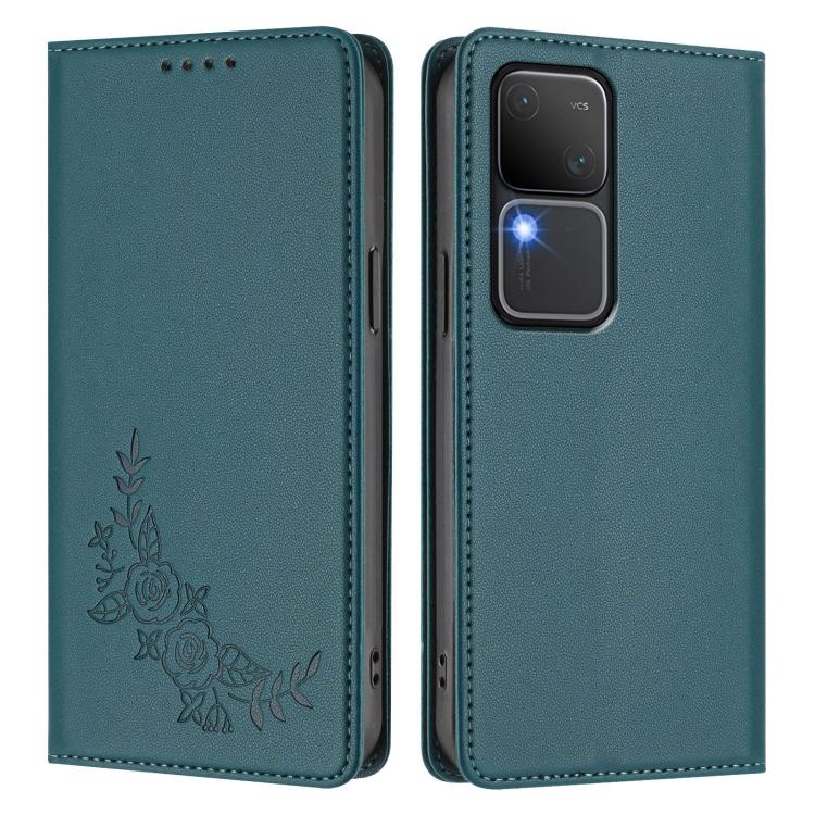 For vivo V30 / V30 Pro 5G Global Peony Embossed Magnetic RFID Vegan Leather Phone Case