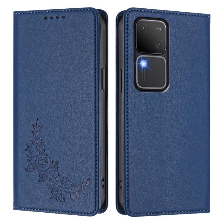 For vivo V30 / V30 Pro 5G Global Peony Embossed Magnetic RFID Vegan Leather Phone Case