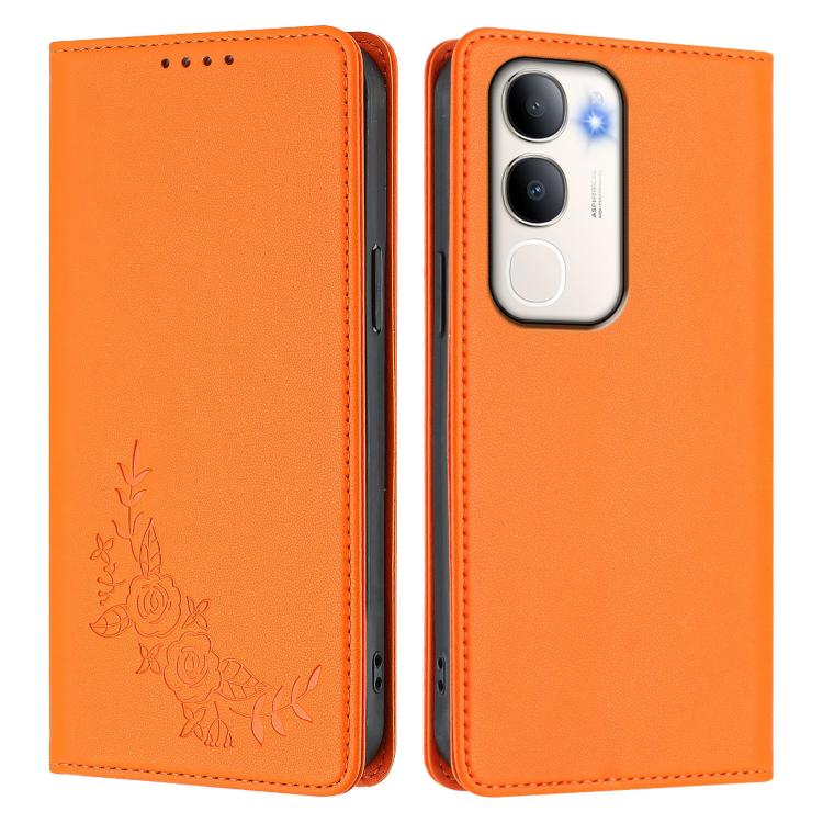 For vivo Y50 / Y50s / Y50e 5G Peony Embossed Magnetic RFID Vegan Leather Phone Case