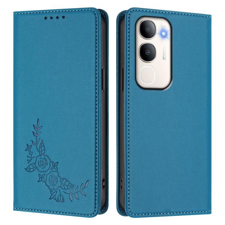 For vivo Y50 / Y50s / Y50e 5G Peony Embossed Magnetic RFID Vegan Leather Phone Case