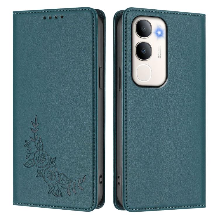 For vivo Y50 / Y50s / Y50e 5G Peony Embossed Magnetic RFID Vegan Leather Phone Case