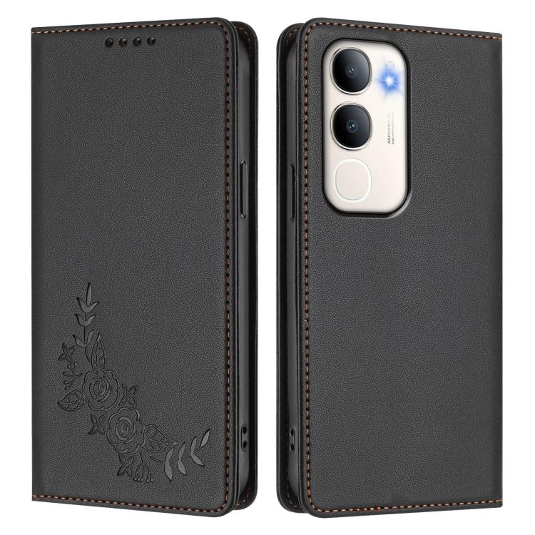 For vivo Y50 / Y50s / Y50e 5G Peony Embossed Magnetic RFID Vegan Leather Phone Case