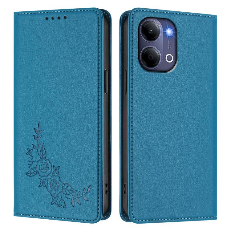 For vivo Y21 5G 2026 / Y04 4G Peony Embossed Magnetic RFID Vegan Leather Phone Case