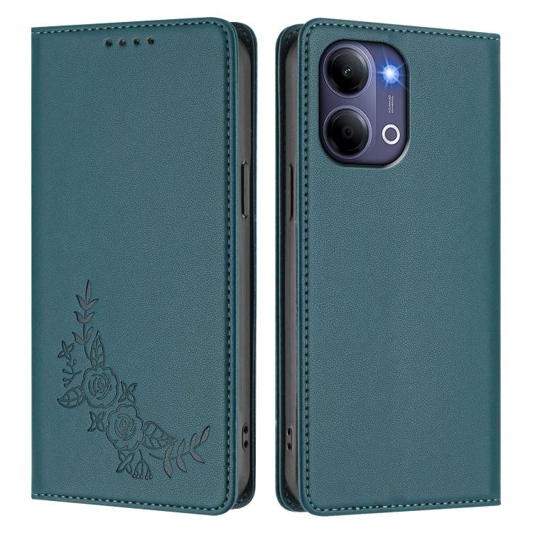 For vivo Y21 5G 2026 / Y04 4G Peony Embossed Magnetic RFID Vegan Leather Phone Case