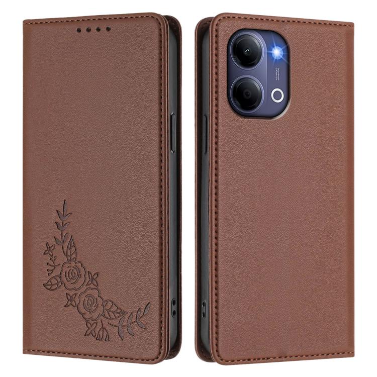 For vivo Y21 5G 2026 / Y04 4G Peony Embossed Magnetic RFID Vegan Leather Phone Case