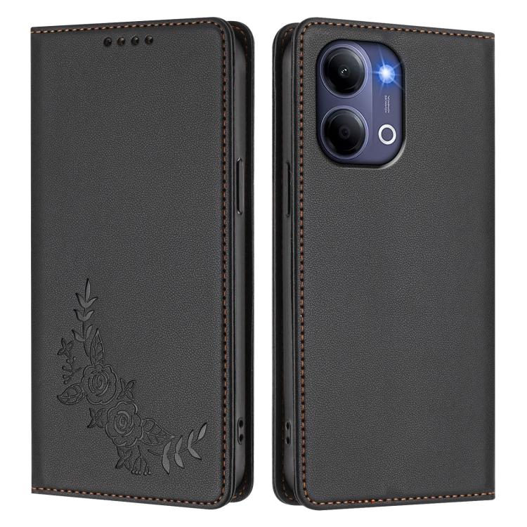 For vivo Y21 5G 2026 / Y04 4G Peony Embossed Magnetic RFID Vegan Leather Phone Case