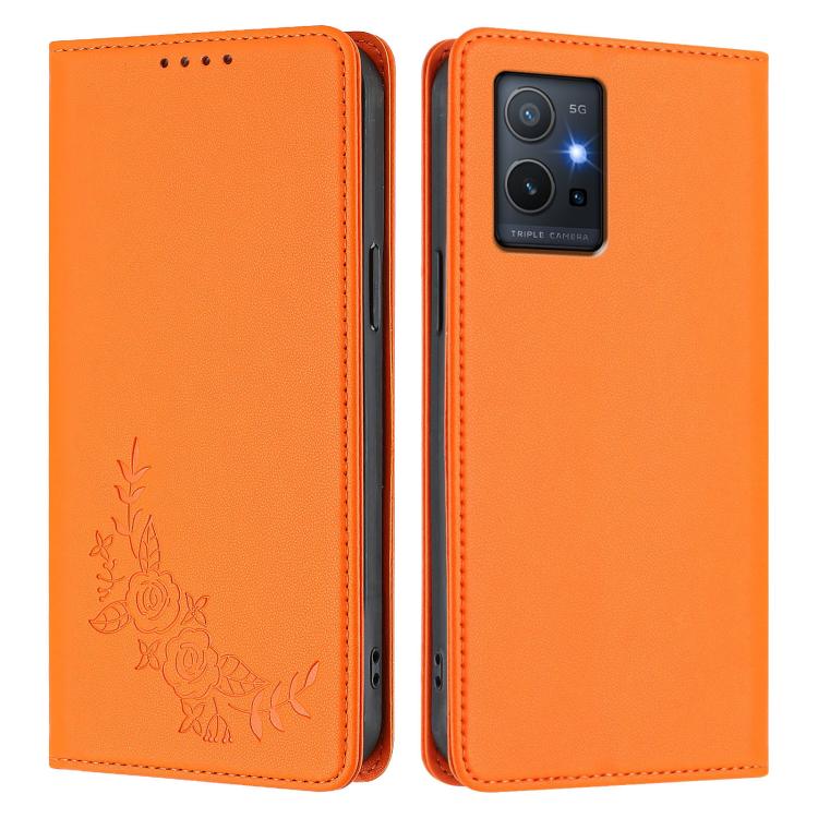 For vivo Y55s / Y55 / Y75 5G Peony Embossed Magnetic RFID Vegan Leather Phone Case