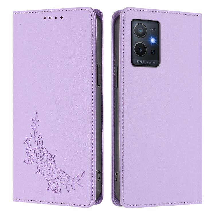 For vivo Y55s / Y55 / Y75 5G Peony Embossed Magnetic RFID Vegan Leather Phone Case