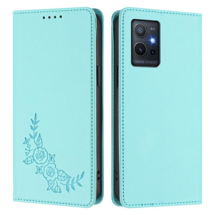 For vivo Y55s / Y55 / Y75 5G Peony Embossed Magnetic RFID Vegan Leather Phone Case