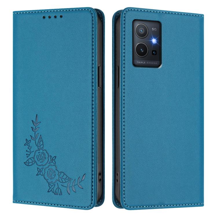 For vivo Y55s / Y55 / Y75 5G Peony Embossed Magnetic RFID Vegan Leather Phone Case