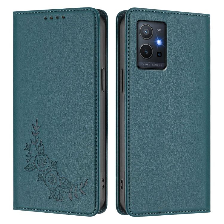For vivo Y55s / Y55 / Y75 5G Peony Embossed Magnetic RFID Vegan Leather Phone Case