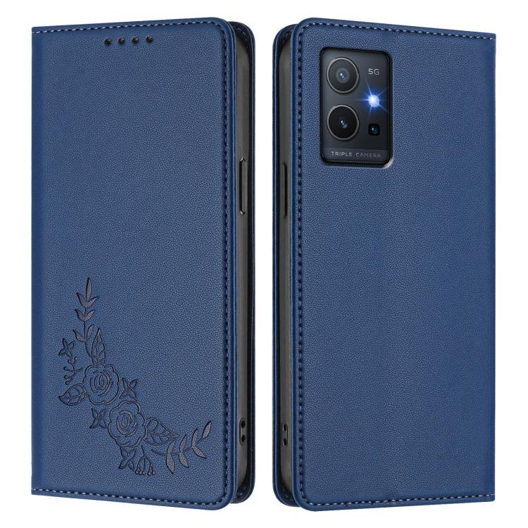 For vivo Y55s / Y55 / Y75 5G Peony Embossed Magnetic RFID Vegan Leather Phone Case