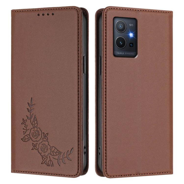 For vivo Y55s / Y55 / Y75 5G Peony Embossed Magnetic RFID Vegan Leather Phone Case