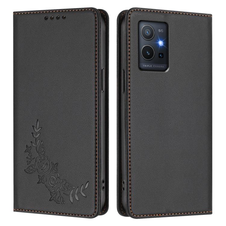 For vivo Y55s / Y55 / Y75 5G Peony Embossed Magnetic RFID Vegan Leather Phone Case