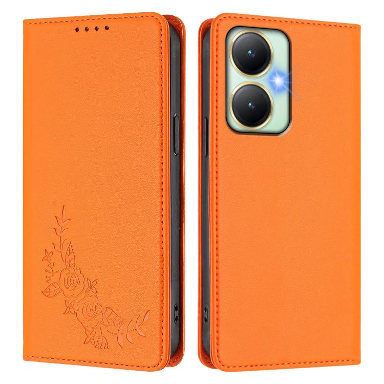 For vivo Y27 4G / 5G 2023 Global Peony Embossed Magnetic RFID Vegan Leather Phone Case