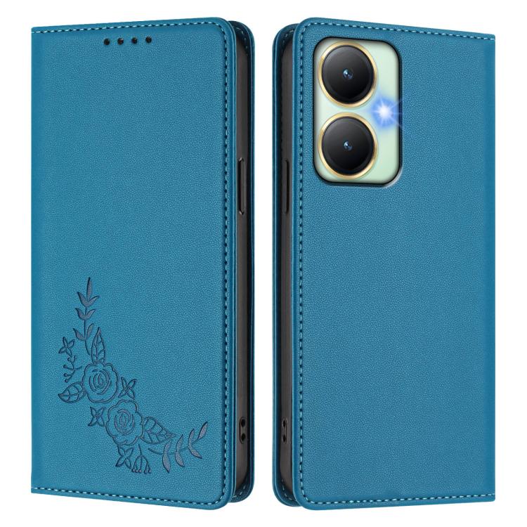 For vivo Y27 4G / 5G 2023 Global Peony Embossed Magnetic RFID Vegan Leather Phone Case