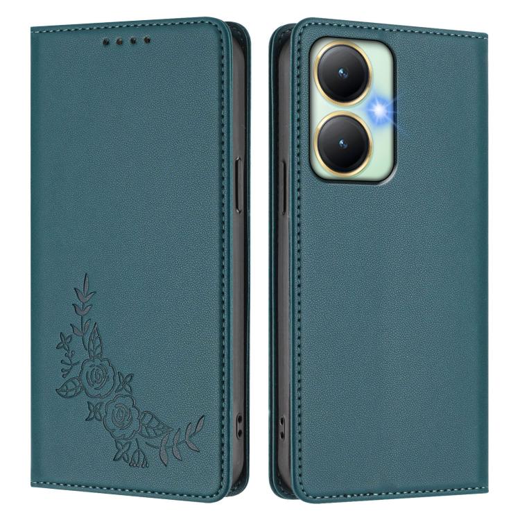 For vivo Y27 4G / 5G 2023 Global Peony Embossed Magnetic RFID Vegan Leather Phone Case