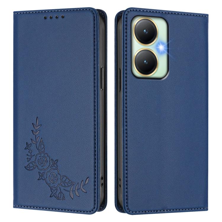 For vivo Y27 4G / 5G 2023 Global Peony Embossed Magnetic RFID Vegan Leather Phone Case