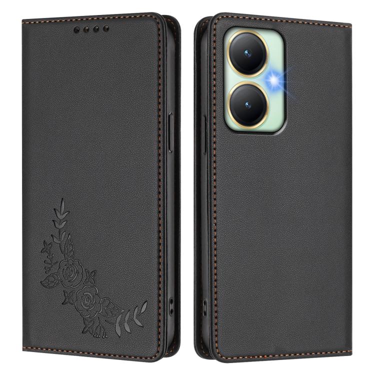 For vivo Y27 4G / 5G 2023 Global Peony Embossed Magnetic RFID Vegan Leather Phone Case