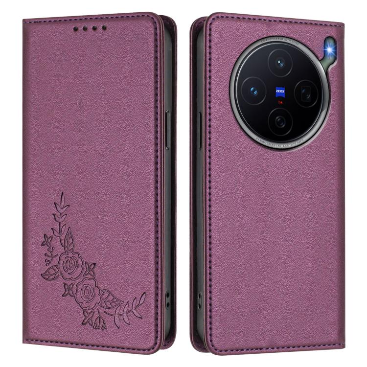 For vivo X300s 5G Peony Embossed Magnetic RFID Vegan Leather Phone Case