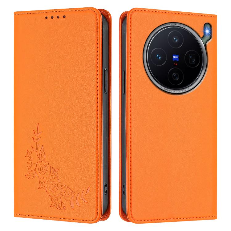 For vivo X300s 5G Peony Embossed Magnetic RFID Vegan Leather Phone Case