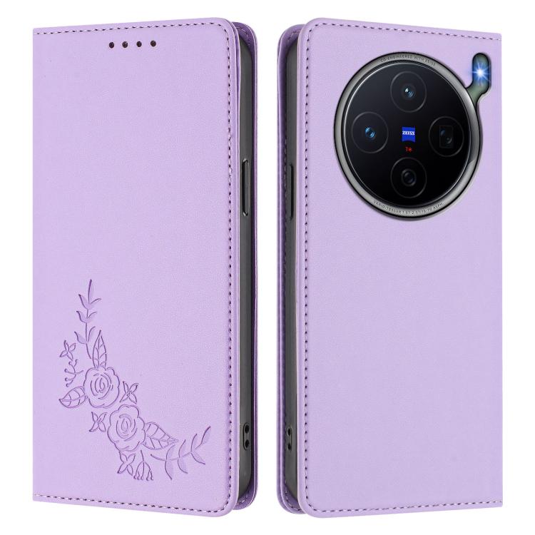 For vivo X300s 5G Peony Embossed Magnetic RFID Vegan Leather Phone Case