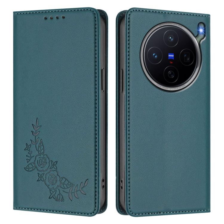 For vivo X300s 5G Peony Embossed Magnetic RFID Vegan Leather Phone Case