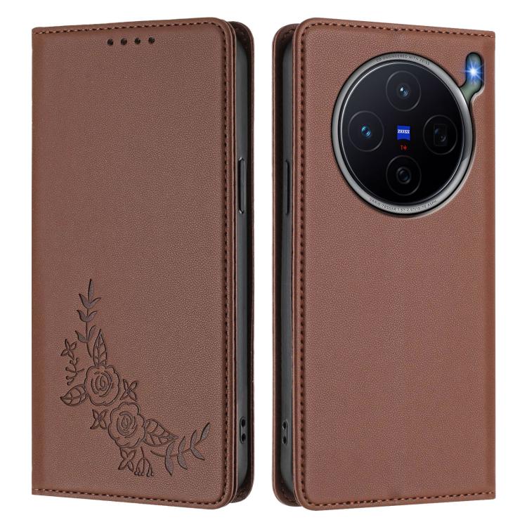 For vivo X300s 5G Peony Embossed Magnetic RFID Vegan Leather Phone Case