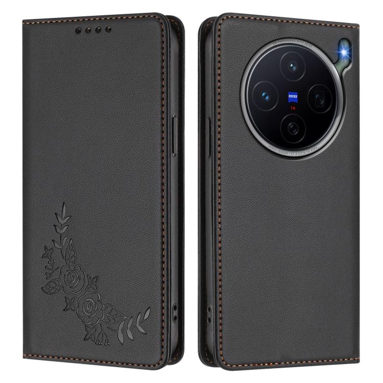 For vivo X300s 5G Peony Embossed Magnetic RFID Vegan Leather Phone Case