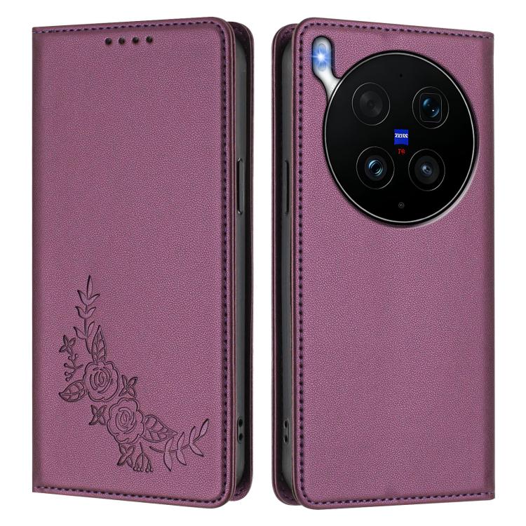 For vivo X300 Ultra 5G Peony Embossed Magnetic RFID Vegan Leather Phone Case