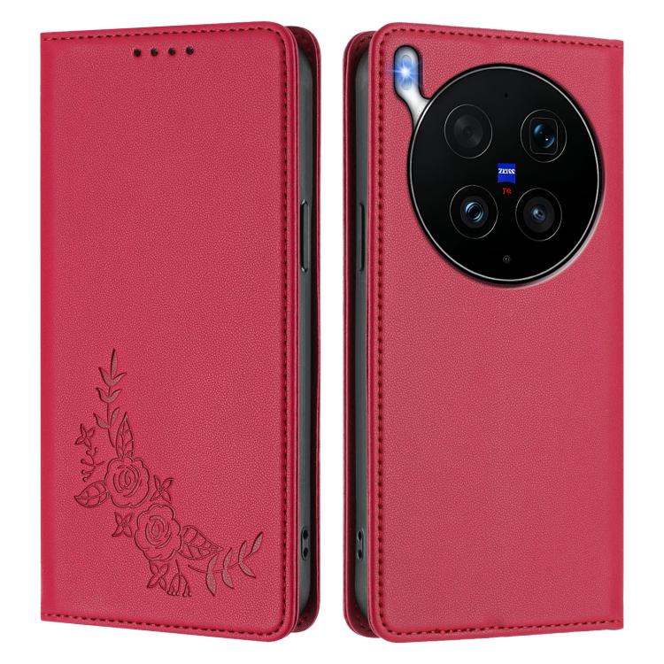 For vivo X300 Ultra 5G Peony Embossed Magnetic RFID Vegan Leather Phone Case