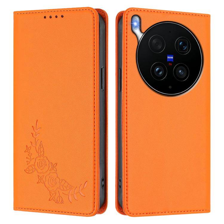 For vivo X300 Ultra 5G Peony Embossed Magnetic RFID Vegan Leather Phone Case