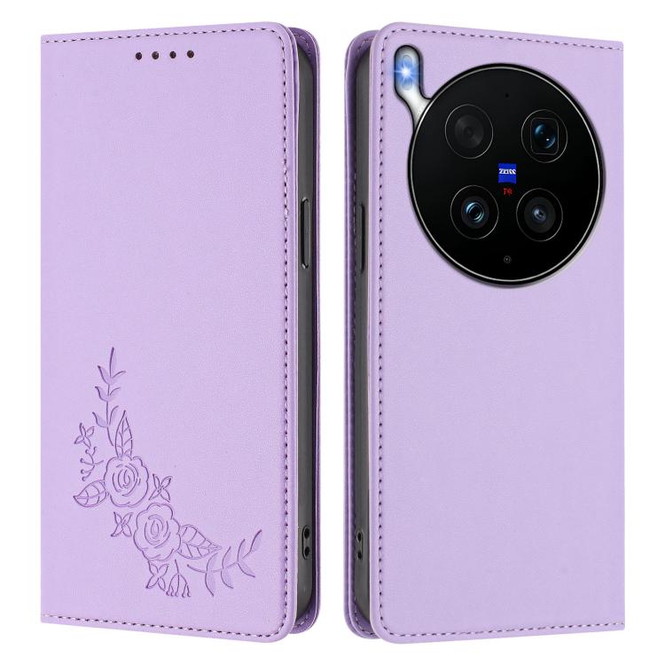 For vivo X300 Ultra 5G Peony Embossed Magnetic RFID Vegan Leather Phone Case