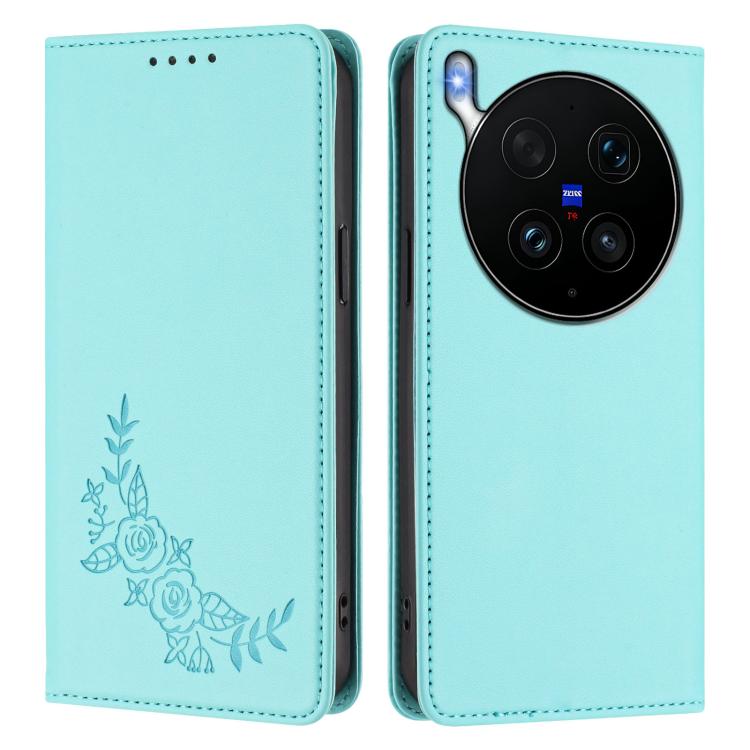 For vivo X300 Ultra 5G Peony Embossed Magnetic RFID Vegan Leather Phone Case