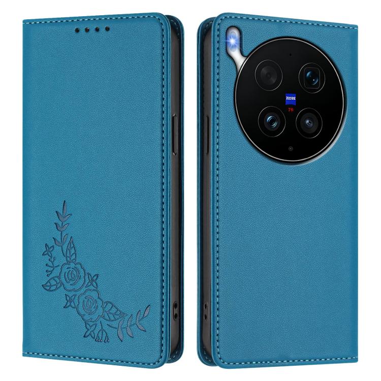 For vivo X300 Ultra 5G Peony Embossed Magnetic RFID Vegan Leather Phone Case