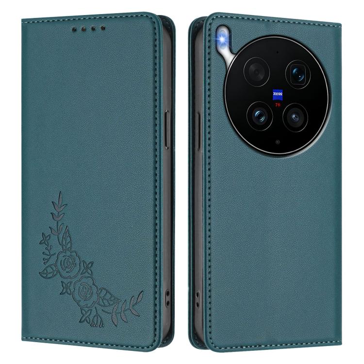 For vivo X300 Ultra 5G Peony Embossed Magnetic RFID Vegan Leather Phone Case
