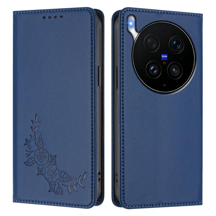 For vivo X300 Ultra 5G Peony Embossed Magnetic RFID Vegan Leather Phone Case