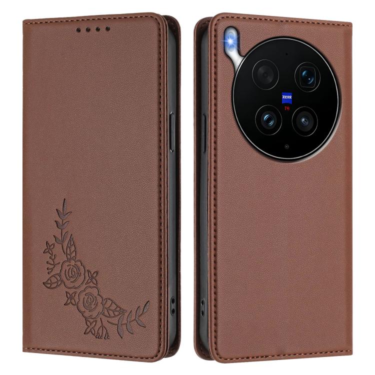 For vivo X300 Ultra 5G Peony Embossed Magnetic RFID Vegan Leather Phone Case