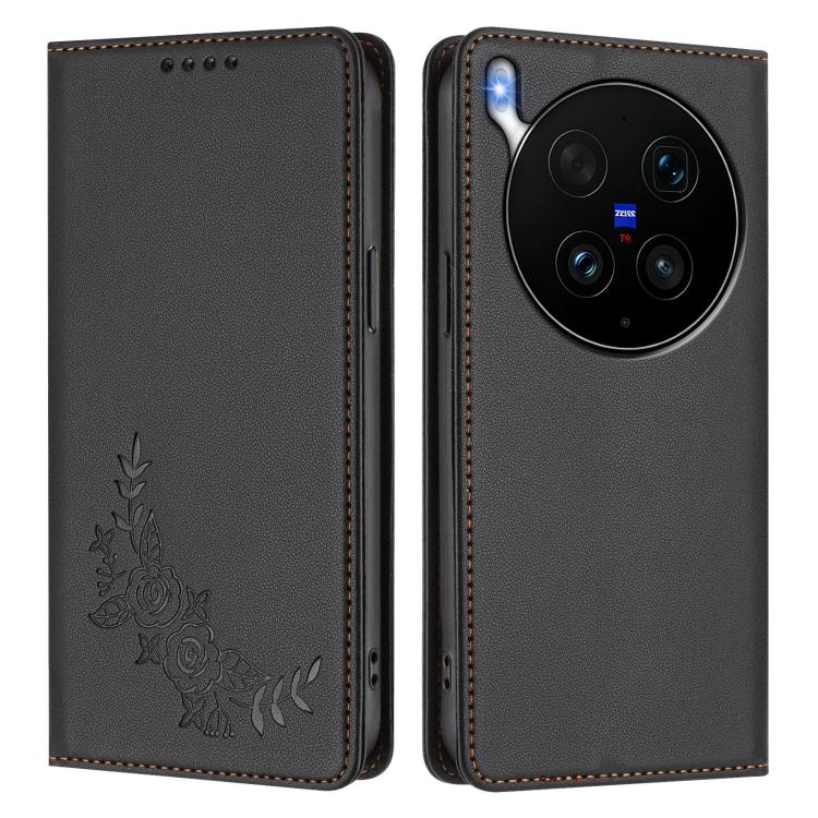 For vivo X300 Ultra 5G Peony Embossed Magnetic RFID Vegan Leather Phone Case
