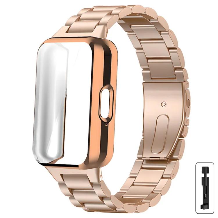 For Samsung Galaxy Fit3 Tri-Beads Stainless Steel Watch Band with TPU Case and Strap Link Remover Set