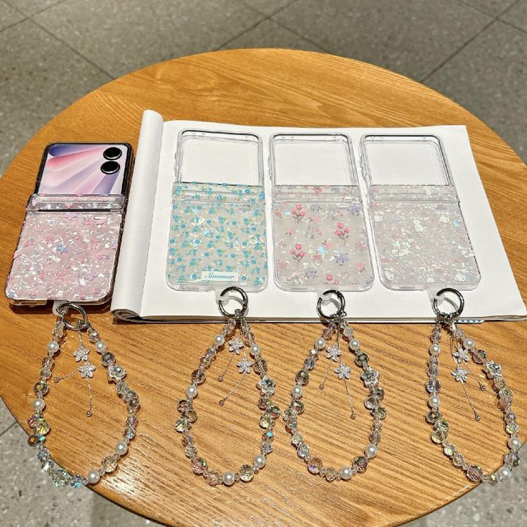 For Honor Magic V Flip 2 Fresh Floral Shell Glitter Magnetic Shockproof Phone Case with Bracelet
