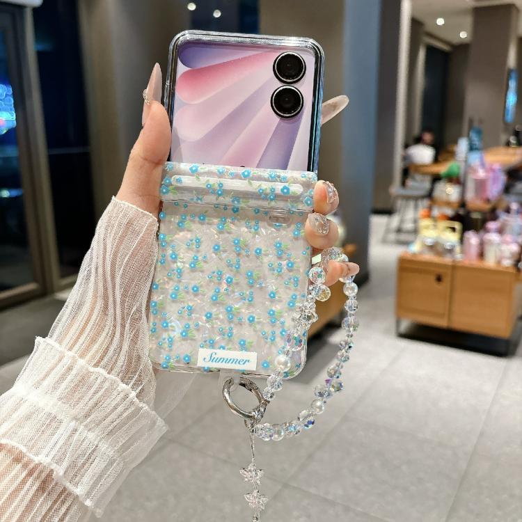 For Honor Magic V Flip 2 Fresh Floral Shell Glitter Magnetic Shockproof Phone Case with Bracelet