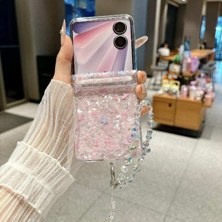 For Honor Magic V Flip 2 Fresh Floral Shell Glitter Magnetic Shockproof Phone Case with Bracelet